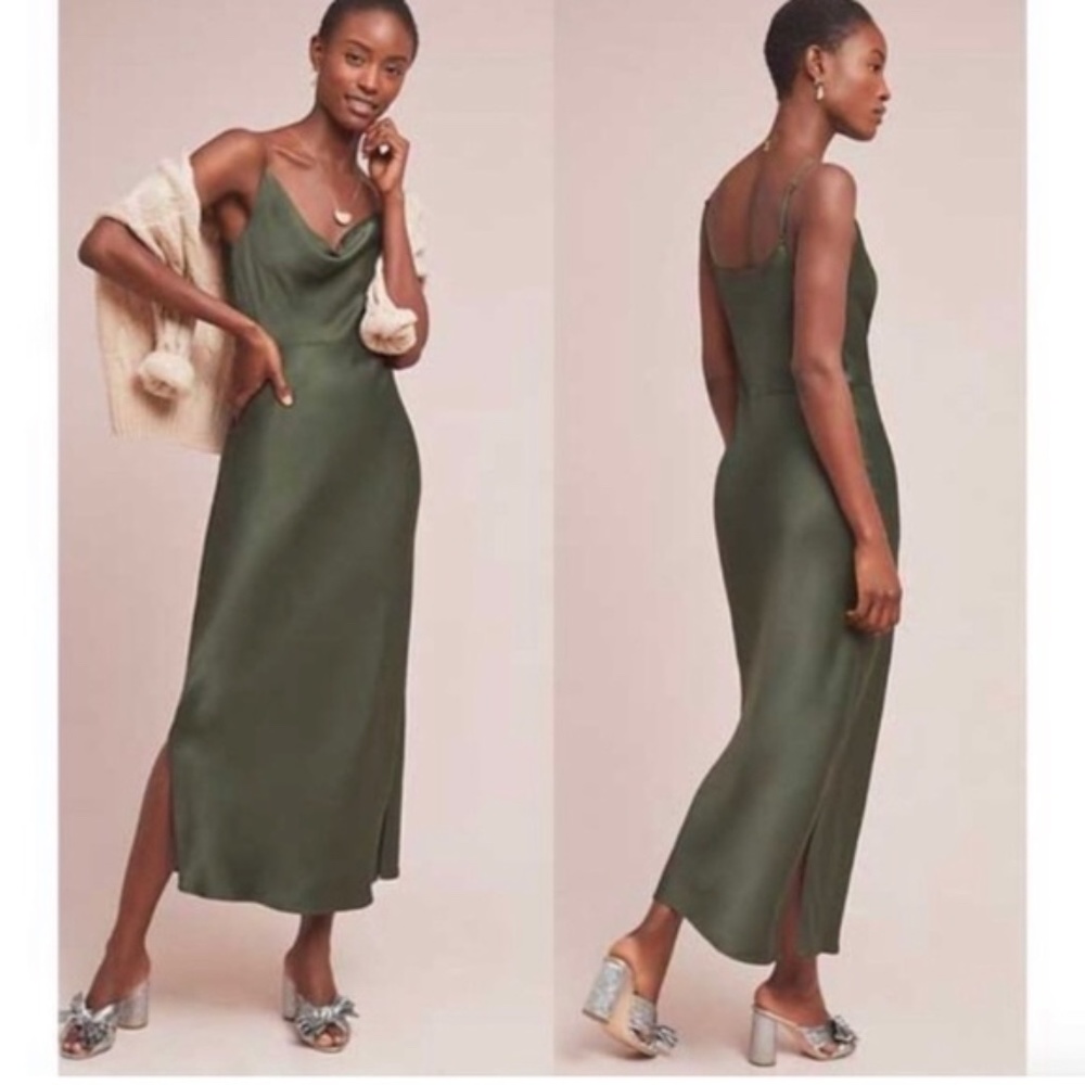 NWT-By Anthropologie Elyse Bias Slip Dress in Moss XS